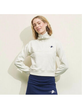 Prince Pickleball Quarter Zip Pullover Cream Blue Large Athleisure Tennis Prep